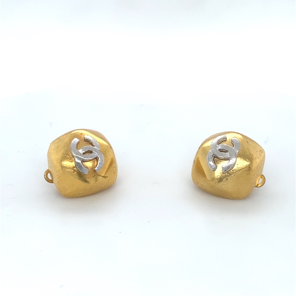 CHANEL Gold and Silver Logo Clip-on  Earrings 98A